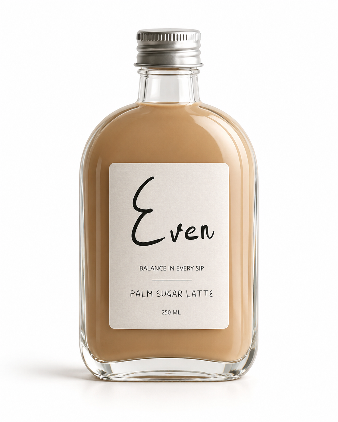 Even palm sugar latte in a glass bottle